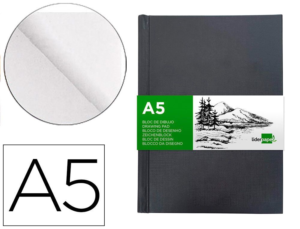 Bloc dibujo liderpapel esbozos encuadernado din A5 210x148 mm 100 hojas 100 g/m2 color negro