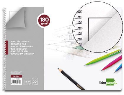 Bloc Dibujo Liderpapel Lineal Espiral 230X325Mm 20 Hojas 180 G/M2 con Recuadro Perforado