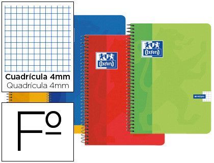 Bloc Espiral Oxford Cartoncillo Folio 80 Hojas Cuadros 4 Mm