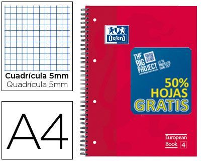Bloc Espiral Oxford Tapa Extradura Optik Paper Microperdin A4 120 H 50% Hojas Gratis Cuadros 5 mm con 3 Separadores