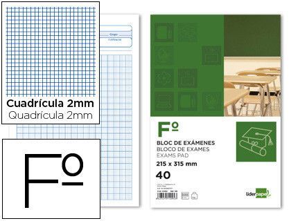 Bloc Examenes Liderpapel Cuadro 2Mm Folio 40 Hojas 60G/M2