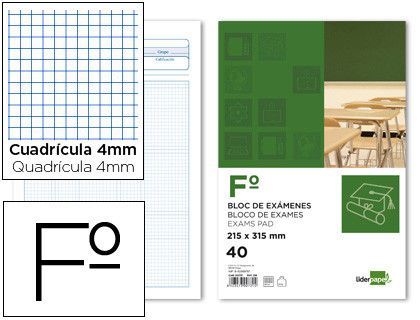 Bloc Examenes Liderpapel Cuadro 4Mm Folio 40 Hojas 60G/M2