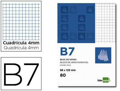 Bloc Notas Liderpapel Cuadro 4Mm B7 80 Hojas 60G/M2 Perforado