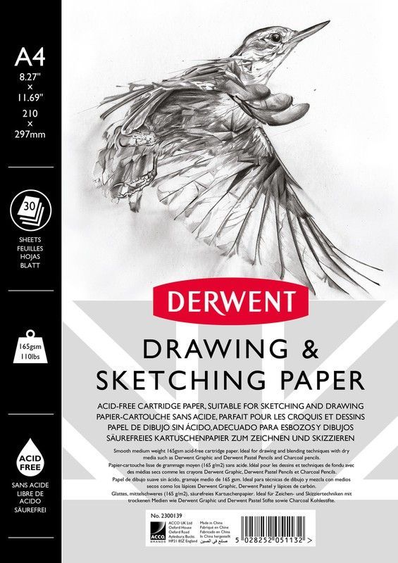 Bloc para bocetos Derwent A4, 30 hojas 165 grs