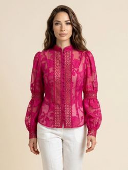 Blusa mangas abullonadas modelo Fucsia