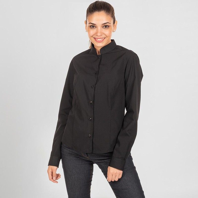 Blusa mujer cuello mao manga larga negro o blanco