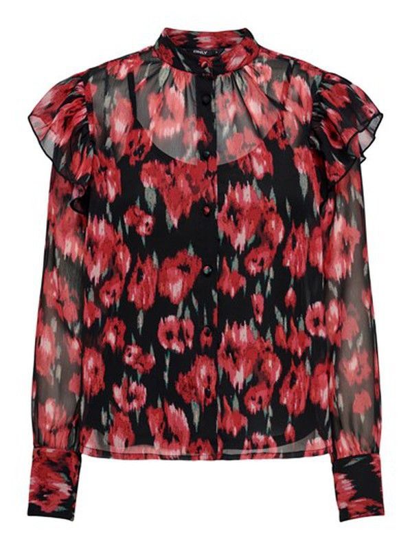 Blusón con estampado floral abstracto y volante Only Pure Red