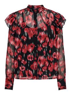 Blusón con estampado floral abstracto y volante Only Pure Red