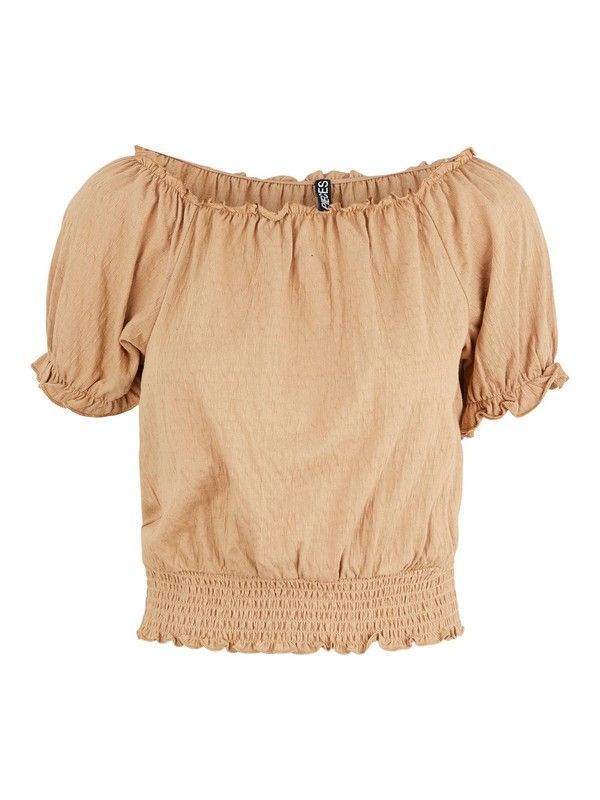 Blusón m/c con cuello barca Pieces Tan