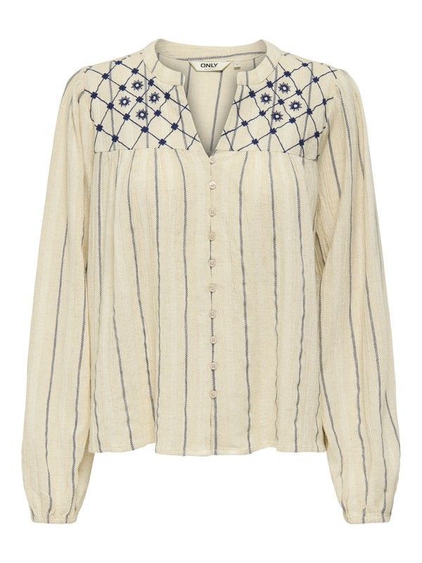 Blusón m/l con bordados y rayas Only Cement