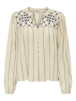 Blusón m/l con bordados y rayas Only Cement