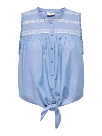 Blusón s/m anudado con cenefas Jdy Faded Denim