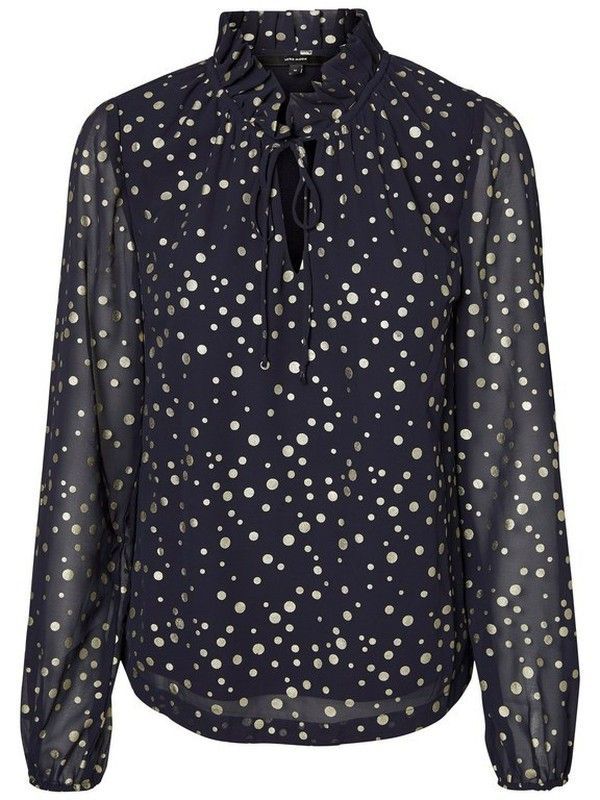 Blusón vestir gasa manga larga con topos Vero Moda Night Sky