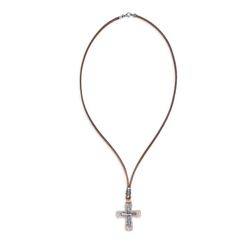 BN024X Collar Plata de Palo Hombre modelo Derb en plata de ley 925, cuero y bronce