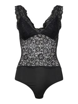 Body con tirantes y encaje Pieces Black
