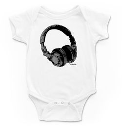 Body para bebé Auriculares Gris en blanco