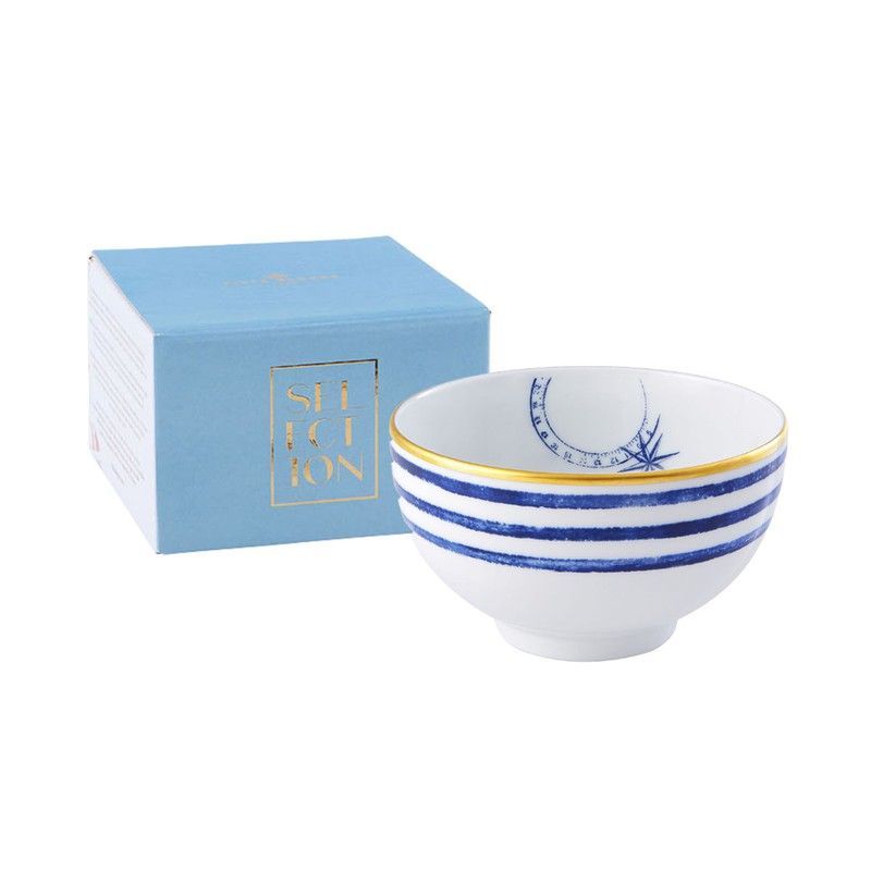 Bol para arroz Selection de porcelana en azul, blanco y dorado, 11 x 11 x 6,5 cm | Transatlântica