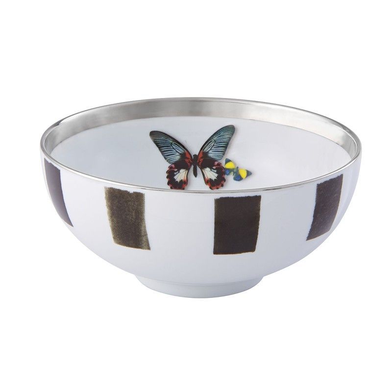 Bol para sopa de porcelana en blanco, negro y dorado, 14,1 x 14,1 x 6,4 cm | Sol y Sombra