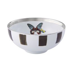 Bol para sopa de porcelana en blanco, negro y dorado, 14,1 x 14,1 x 6,4 cm | Sol y Sombra
