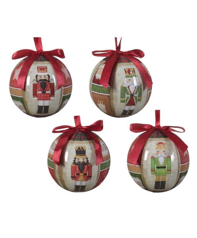 Bola Navidad Con Cascanueces Y Lazo Rojo Diámetro 8Cm. (4U.)