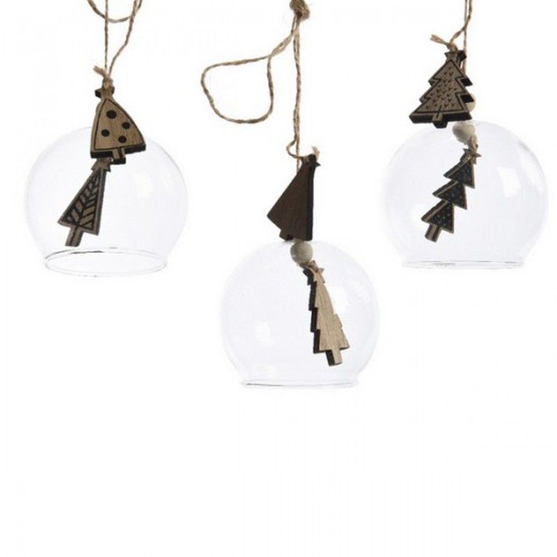 Bola Navidad Cristal+ Madera Estr. Arbol Diámetro 7X9Cm