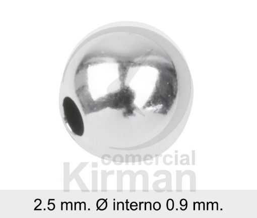 Bola Plata 072100 Pesada Lisa Diámetro Ext 2,50mm x 0,90mm Int