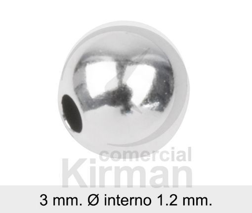 Bola Plata 072102 Pesada Lisa Diámetro Ext 3,00mm x 1,20mm Int