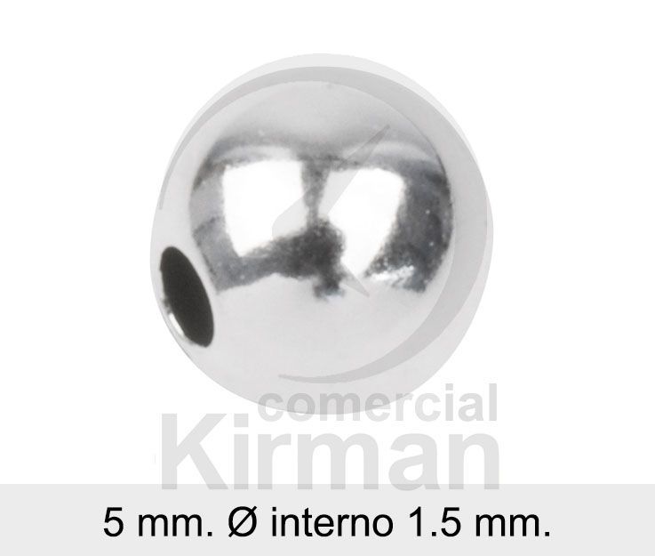 Bola Plata 072107 Pesada Lisa Diámetro Ext 5,00mm x 1,50mm Int