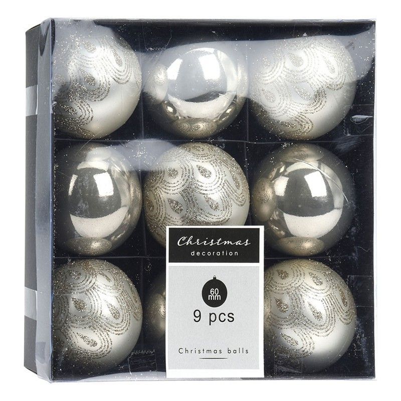 Bolas decoración. Blanco nieve. 9 unidades. 60 mm.