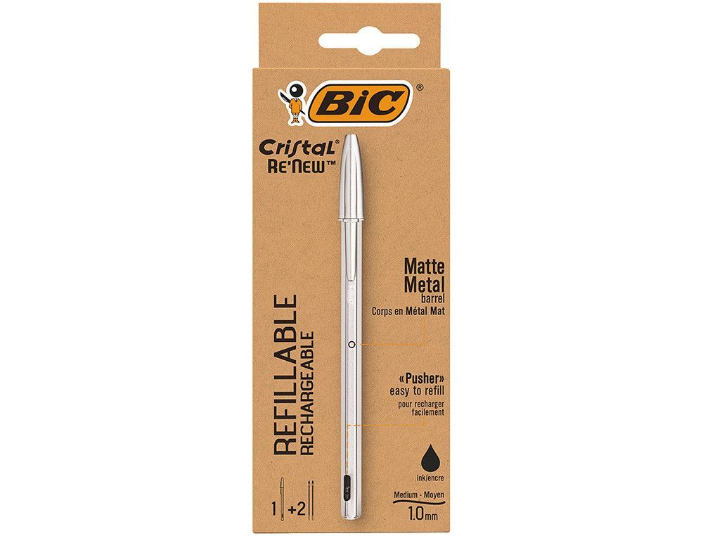 Boligrafo bic cristal renew tinta negra pack de 1 unidad + 2 recambios