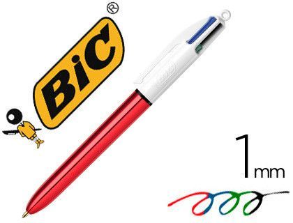 Boligrafo bic cuatro colores shine rojo punta de 1 mm
