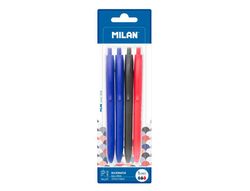 Boligrafo milan p1 retractil 1 mm touch blister de 4 unidades colores surtidos