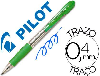 Boligrafo Pilot Super Grip Verde Claro -Retractil -Sujecion de Caucho -Tinta Base de Aceite