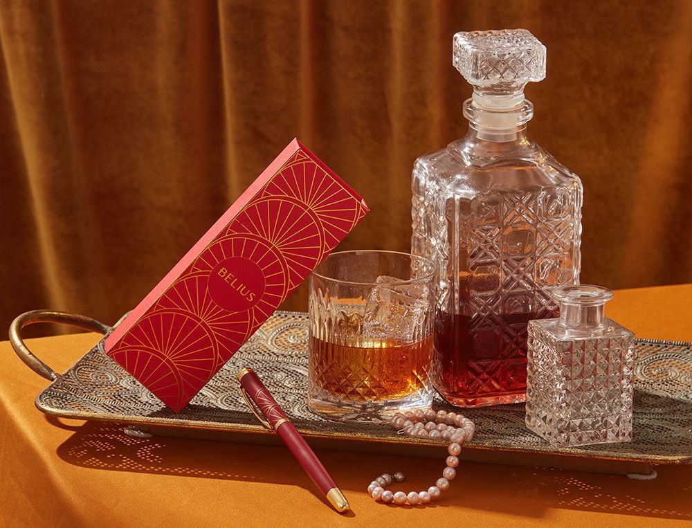 Boligrafo y estuche belius soiree color art deco granate y dorado tinta azul caja de diseño