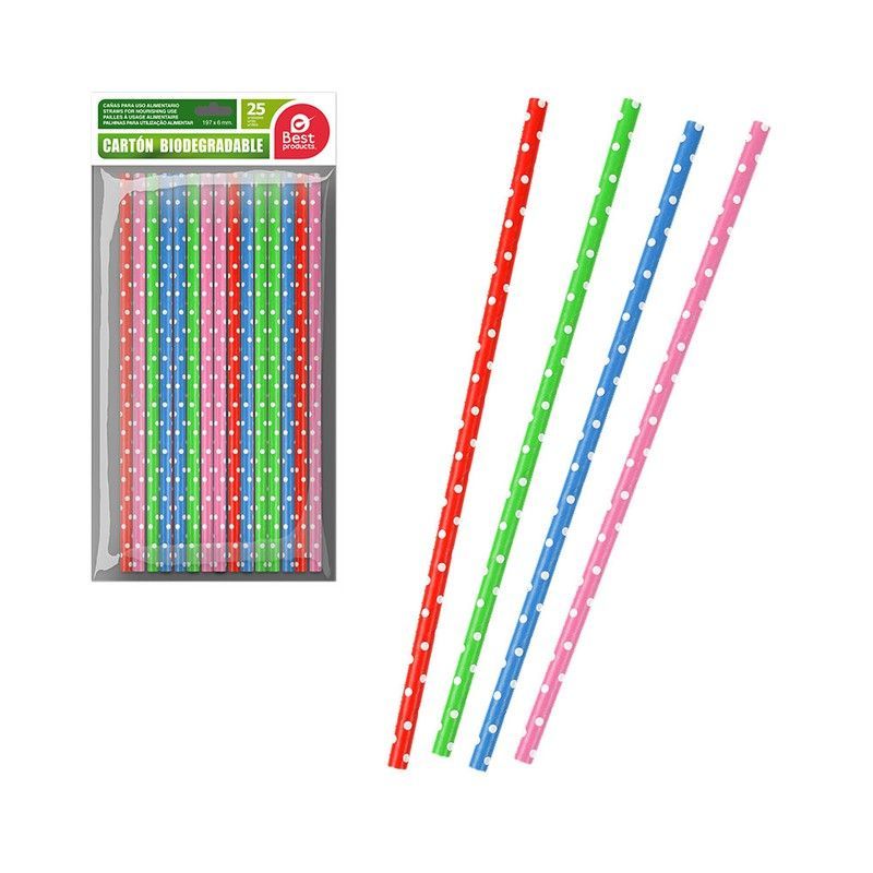 Bolsa Con 25unid. Pajita Topos Colores Surtidos Cartón Best Products Green