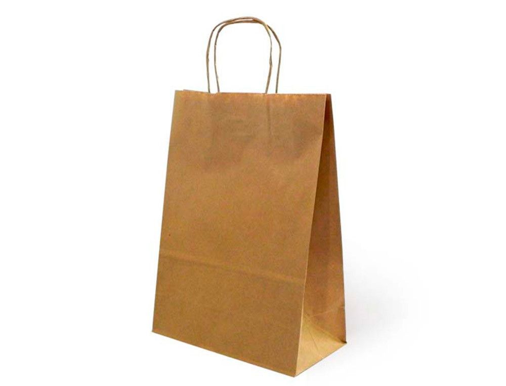 Bolsa de papel basika kraft reciclado asa retorcida liso natural tamaño "s" 240x100x320 mm