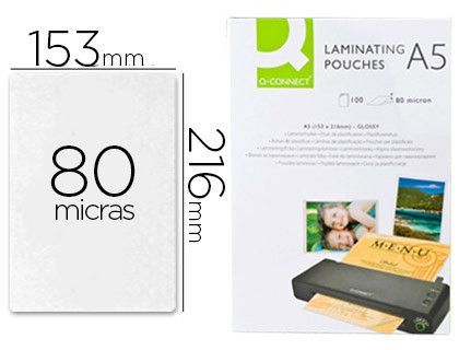 Bolsa de plastificar q-connect 153 x 216 mm 80mc din a5 caja de 100 unidades