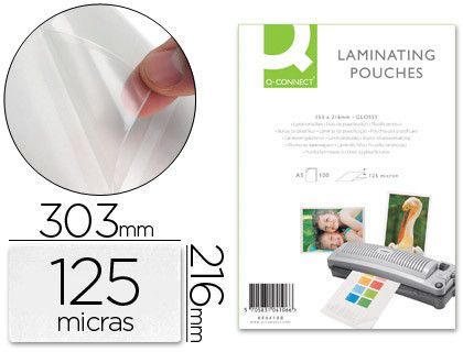 Bolsa de plastificar q-connect 303 x 216 mm 125 mc din a4 autoadhesivas caja de 25 unidades