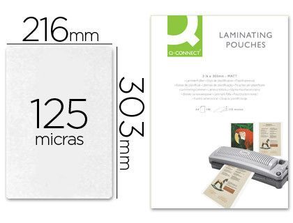 Bolsa de plastificar q-connect 303 x 216 mm 125 mc din a4 mate sin reflejos caja de 100 unidades