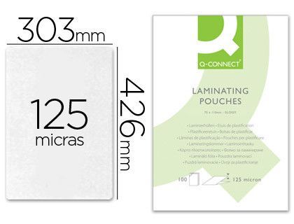 Bolsa de plastificar q-connect 303 x 426 mm 125 mc din a3 caja de 100 unidades
