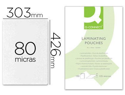 Bolsa de plastificar q-connect 303 x 426 mm 80 mc din a3 mate caja de 100 unidades