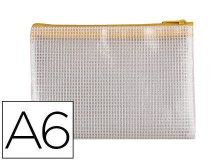 Bolsa multiusos q-connect malla din a6 apertura superior con cremallera amarillo