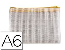 Bolsa multiusos q-connect malla din a6 apertura superior con cremallera amarillo