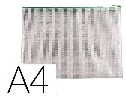 Bolsa multiusos q-connect pvc din A4 apertura superior con cremallera verde