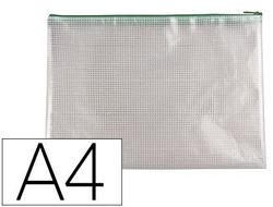 Bolsa multiusos q-connect pvc din A4 apertura superior con cremallera verde
