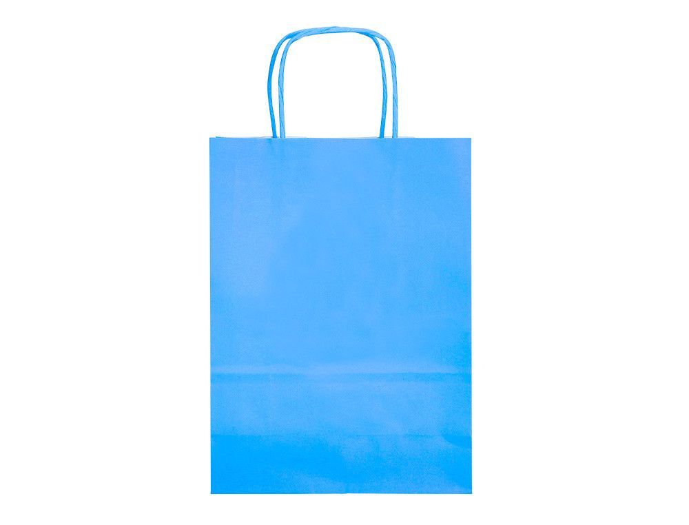 Bolsa papel q-connect celulosa celeste l con asa retorcida 320x400x14 mm