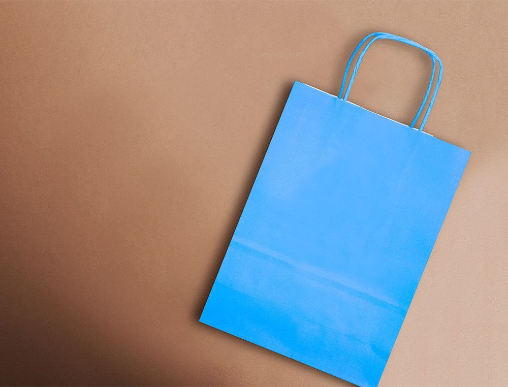 Bolsa papel q-connect celulosa celeste xs con asa retorcida 180x240x80 mm