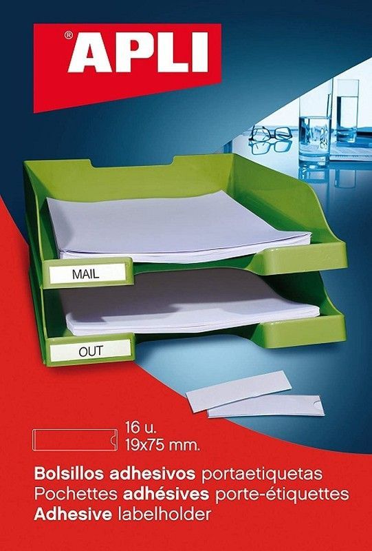 Bolsillos adhesivos para etiquetas 19 x 75 mm