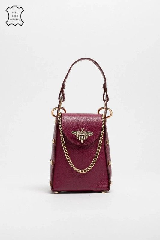 Bolso Abeja De Mano De Piel Granate