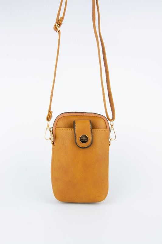 Bolso bandolera tamaño mini para móvil de color mostaza